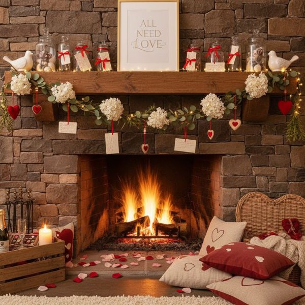 Decorated fireplace in Buffalo, NY.